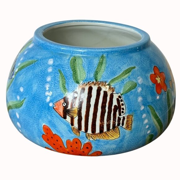 Tropical Ocean Fish Bowl Planter Coastal Beach House Decor Sea Art By Jay Import - Picture 3 of 16